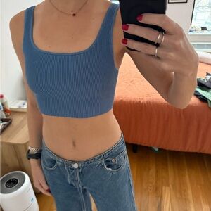 Babaton Sky Blue Ribbed Crop Top